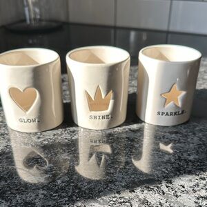 Rae Dunn Cream Ceramic Tealight Holders with Gold Interiors